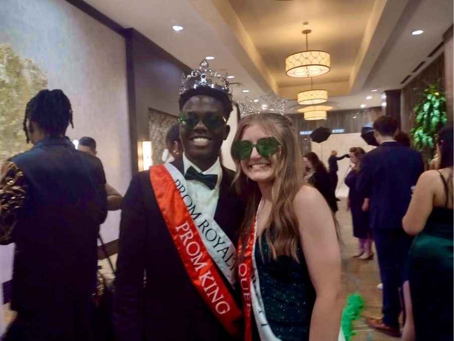 Obinna+Ohale+and+Madelyne+Crabtree+celebrate+their+titles+of+Prom+King+and+Prom+Queen.