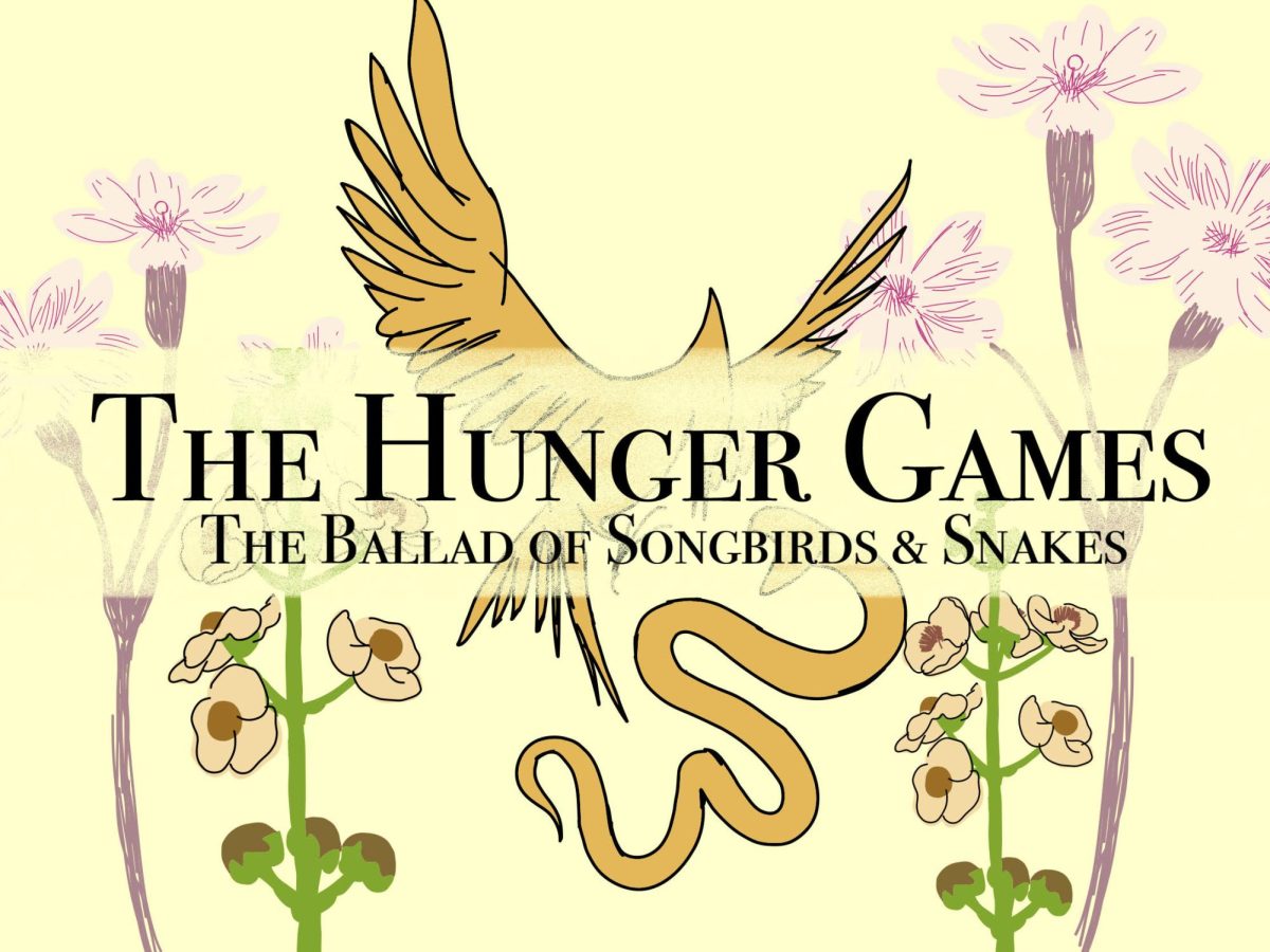 The film features symbols such as flowers of primrose and katniss along with a mockingjay and snake.