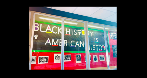 BSAs display case near main entrance at Plainfield East commemorating Black History.
