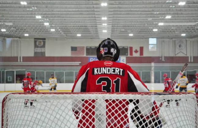 #31 Josh Kundert playing goalie in Plainfield’s 6-0 shutout victory against Neuqua Valley at Canlan Sports Hockey Rink on Sunday, Sep. 22, 2024.
