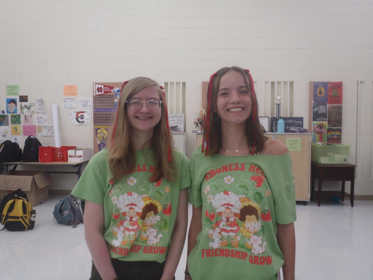 Seniors Nora Ingram (left) and Payton Hopwood (right) celebrate twin day.