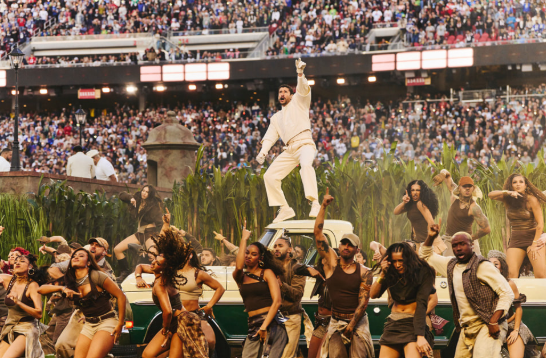 Bad Bunny preforms at the Apple Music Super Bowl Halftime Show